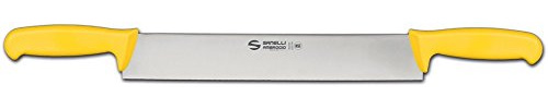 Ambrogio Sanelli Supra Color Couteau à fromage à deux poignées pour fromages à pâte dure. Couleur : jaune. Lame : lisse, en acier inoxydable Nitro-B inoxydable à l'azote. 33 cm.