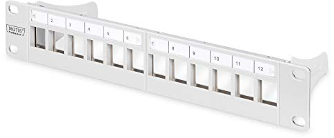 DIGITUS Panneau de brassage modulaire - 12 ports - 10 pouces montage en rack 1U - module Keystone panneau de distribution - blindé - gris