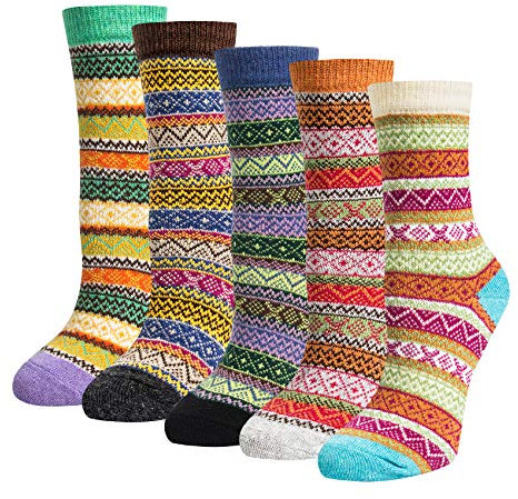Justay 5 Paar Winter Merino Socken Damen Dicke Wollsocken, Wandersocken Warme Kuschelsocken Thermosocken, atmungsaktive Funktionssocken für alle Aktivitäten Damen 36-42