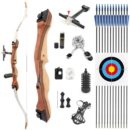 SHARROW Bogenschießen Recurve Bogen und Pfeil Set 48 54 Praxis Ausbildung Bogen Traditionell Holzbogen 10-20lbs mit 12pcs Fiberglaspfeile für Anfänger (Satz 2, 54-14lbs)