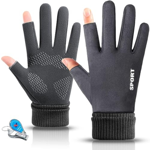 KXF Winter Warm Fingerless Gloves For Men Women Windproof Thermal Gloves with Thick Velvet Liner Lengthen Knit Cuff Fingerless Touchscreen Glove Handwarmers Mittens For Cycling Running