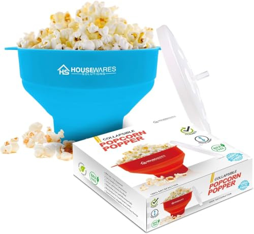Collapsible Silicone Microwave Hot Air Popcorn Popper Bowl with Lid and Handles (Aqua)