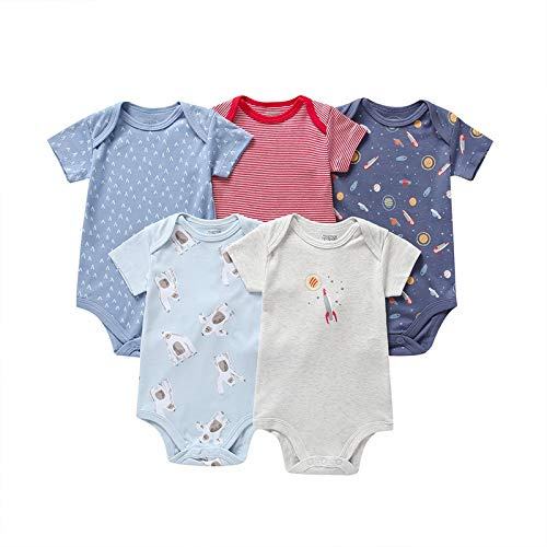 amropi Bebé Niños Body Pack de 5 Mono Mameluco Manga Corta Niñas Algodón Pelele Conjuntos Azul/Rojo/Gris,12-18 Meses