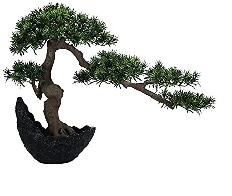 XXXXW Handmade New Simulation Podocarpus Welcoming Pine Crescent Bonsai Porch Flower Stand Soft Decoration Handicraft Gift Fake Plant