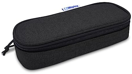 Waytex 931160 Trousse Ovale Grande contenance Semi Rigide zippée Scolaire, Bureau, Rangement, cosmétiques – 23 x 9 x 6 cm - Noir