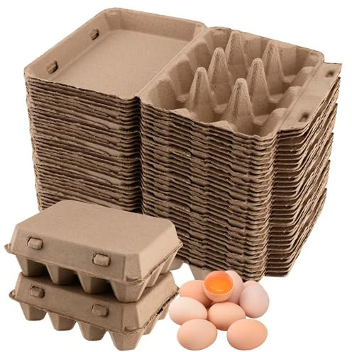 SEUNMUK boite a oeuf, Lot de 50 boite a oeufs vides à 12 cellules, support en fibre de pulpe brune, support pour demi-douzaine d'œufs avec couvercles pour stocker les œufs