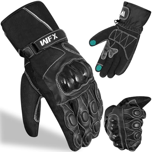 WFX Leather Motorbike Motorcycle Gloves Touchscreen Heavy Duty Thinsulate Windproof Waterproof Warm Summer Winter Thermal Carbon Shell Gloves Riding Hiking Outdoor