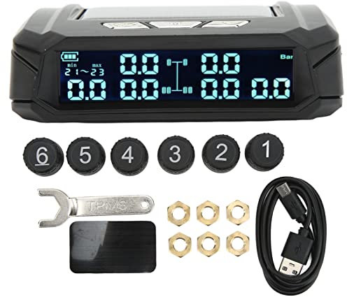 EVGATSAUTO Système de Surveillance de la Pression des Pneus, Système de Surveillance de la Pression des Pneus de Camion à 6 Roues, Moniteur TPMS à énergie Solaire sans Fil avec 6 Capteurs