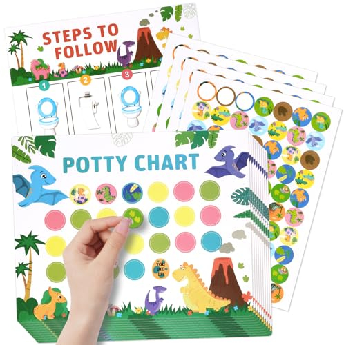OFFCUP Belohnungstafel Töpfchen, Belohnungstafel Kinder, Aufgabentafel für Kinder Belohnungssystem mit 10 Dinosaurier Belohnungstafel und 280 Töpfchentraining Stickern für Gute Töpfchen Gewohnheiten