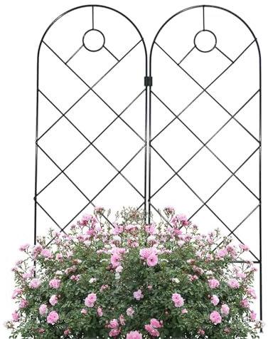Traliccio da giardino in metallo per piante rampicanti, traliccio per piante rampicanti in ferro nero resistente, supporti per piante rampicanti, pannelli a griglia per viti, cetrioli, fiori di rosa,