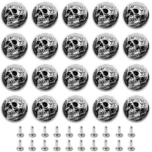 Niuhong 20 Pcs Schädel Kopf Nieten Spikes 3D Totenkopf Knopfnieten Hohlnieten Leder Nieten Punk Dekorative Metallnieten Conchos Basteln Taschen Gürtel Kleidung DIY Lederhandwerk Bastelzubehör (A)
