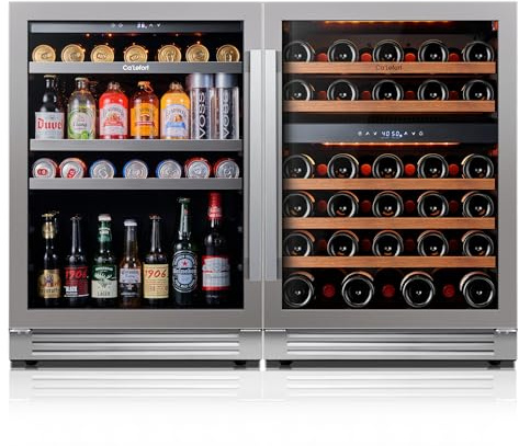 Ca'Lefort Wine Beverage Refrigerator Bundle - 48 Inch 34-65°F Drink Fridge Glass Door, 3 LED Dual Zone Wine Fridge Built-in or Freestanding, Holds 220 Cans and 52 Bottles (11.3 Cu.ft)