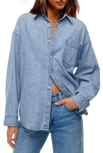 Cicy Bell Women Oversized Denim Shirt Jean Jacket Trendy Button Down Shirts