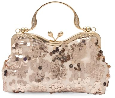 CORIOS Women's Vintage 1920s Evening Bag Velvet Clutch Sparkly Sequin Handbag Bridal Wedding Purse Elegant Crystal Shoulder Bag Rhinestone Crossbody Bag for Prom Cocktail Party Champagne A