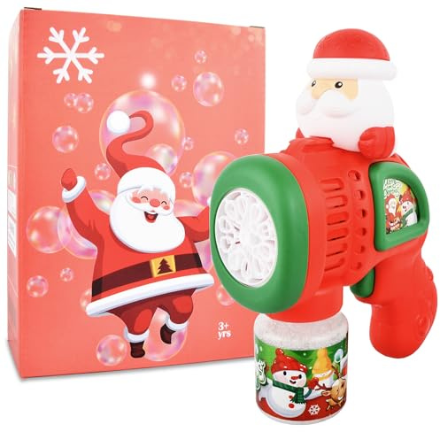 Christmas Bubble Machine Toys for Kids,Automatic Electric Battery Powered Bubble Gun with Bubble Solution,LED Light,Leakproof Bubble Blower Toy for Christmas Birthday Party Favors Gifts (Santa Claus)