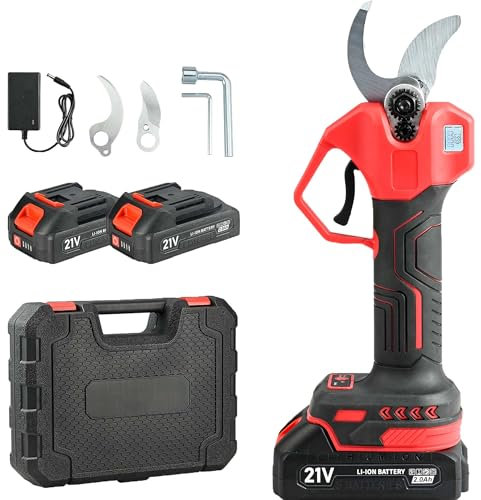 QIUMIN Tijeras de Podar Eléctricas a Batería, Corte Máximo de 32mm, con 2 Baterías de 21V 2000mAh, Motor Brushless, Contador LED, Podadora para Árboles Frutales, Viñedos, Rosales, Jardín