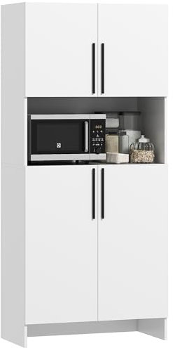 HOMCOM Küchenschrank Buffetschrank mit Arbeitsplatte, 2 Türen, 2 Schränken, Hochschrank mit geräuschlosen Scharnieren, Mikrowellenschrank mit Modernem Design, Weiß