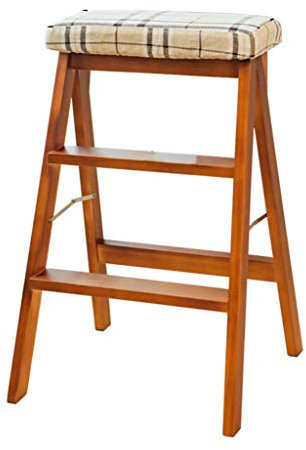Taburetes Plegables para el hogar, Silla Alta, Escalera de Madera en Bruto, Doble Uso, Ampliable, multifunción, Seguro, para Cocina, Interior, Altura de Ascenso: 90 cm, B, C (C)