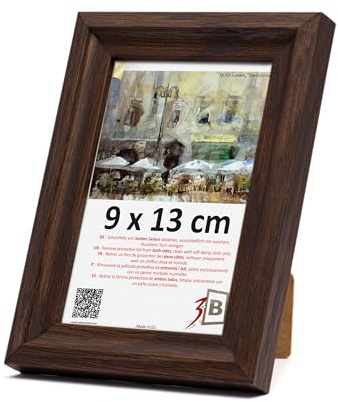 3-B Cornice portafoto MORI – marrone scuro (noce con venature ottiche del legno) – 9 x 13 cm – Cornice in legno, cornice per foto, cornice per ritratti con vetro acrilico