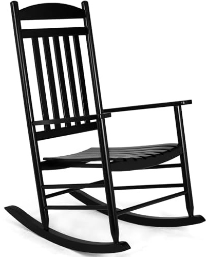 Clevich Mecedora de Madera Maciza para Interior y Exterior, Respaldo Alto, fácil de Montar, Silla de jardín para balcón/Porche (Negro, 69 x 87 x 112 cm)