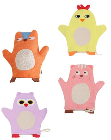 Homoyoyo 4 pièces de Bain pour Garçon Fille avec Motif Animalier Doux et Lavables Exfoliants et Portables pour Usage Domestique et Voyage