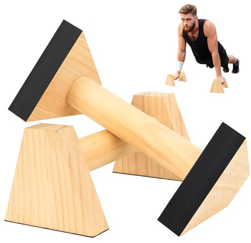 1 Pair Wooden Parallettes Bars, Wooden Push up Bars, Press Up Handles, Gymnastic Bar, Push up Handles with Non-Slip Mats for Gymnastics Equipment Exercise Workout Fitness Calisthenics Equipment