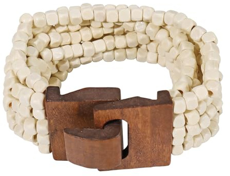 Coiris Boho Bangle Bracelets for Women Wooden Beaded Bracelets Chunky Bohemian Beach Bracelets Jewelry for Women(BR1235-White)