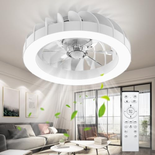 Ateroll Deckenventilator mit Beleuchtung, Ø54CM Dimmbar LED Deckenleuchte Ventilator mit Fernbedienung, 3000K-6500K, 6 Windstufen Leise Deckenventilator mit Licht, Timer, Lampe mit Ventilator für Wohn