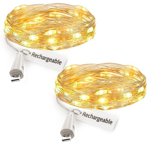 leegoal Luci a Catena Ricaricabili USB, 2m 20 LED Luci a Batteria, Filo Rame Impermeabile Camera Matrimonio Natale Festa DIY Decor(Bianco caldo, Confezione da 4)