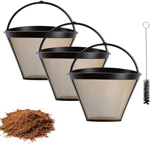 3 Pcs Filtros de Café Reutilizables de Acero Inoxidable, con Cepillo