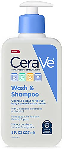 CeraVe Baby Wash & Shampoo, Fragrance, Paraben, & Sulfate Free Shampoo for Tear-Free Baby Bath Time, 8 Ounce