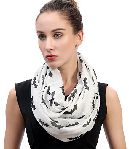 Lina & Lily Halloween Bat Print Women's Infinity Loop Scarf Lightweight (White)
