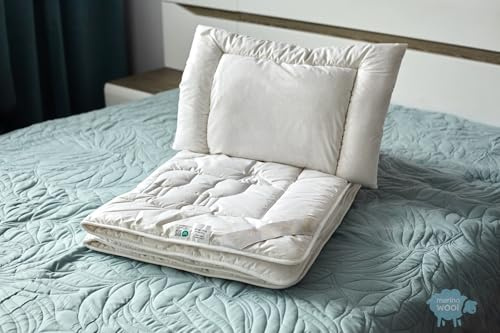 Merino Wool Bedding Happy sheep Natural SET Cot Bed Duvet QUILT KIDS BABY JUNIOR COT BED DUVET 120 x 150 cm 500gsm. NATURAL BEDDING COT BED BEDDING + PILLOW