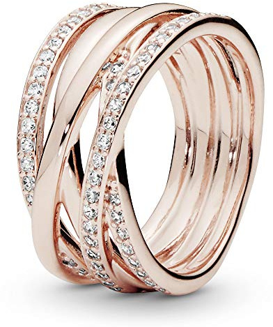 PANDORA Sparkling & Polished Lines Ring in Roségold mit 14 Karat rosévergoldete Metalllegierung und Cubic Zirkonia Timeless Collection, Größe 54