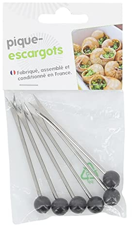 6 pinchos para caracoles - acero inoxidable y plástico - 8,5 cm