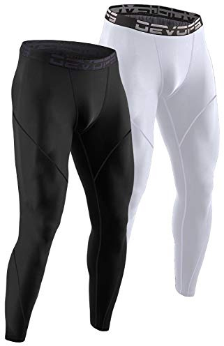 DEVOPS Men's Thermal Compression Pants, Athletic Leggings Base Layer Bottoms (2 Pack) (Large, Black/White)