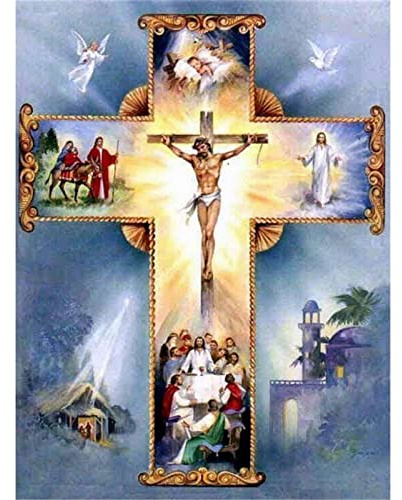 YSCOLOR 5D rund diamantmålning religioner kristet Jesus Kristus kors gör-det-själv 5D korsstygn diamantbroderi kit diamant 30 x 40 cm