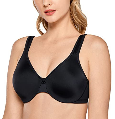 DELIMIRA Women's Minimiser Bra Plus Size Underwired Full Cup Non Padded Seamless Support T Shirt Bra Black 36G