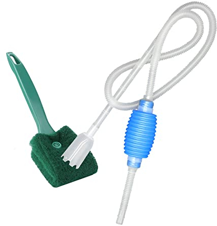 Maotrade Mulmsauger Aquarium Wasserwechsel Pumpe Handbetriebener Sauger mit Aquarium Schwamm Reinigungsbürste Doppelseitig für Aquarium und Fischtank