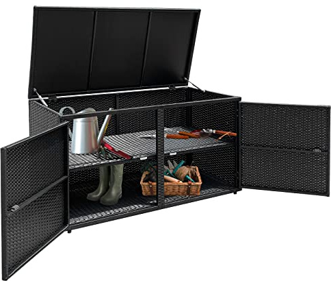 HAPPYGRILL Deck Box Outdoor Wicker Storage Box Cabinet, 88 Gallon Patio Rattan Storage Container Bin Box for Furniture Tools in Garden Balcony Porch Yard