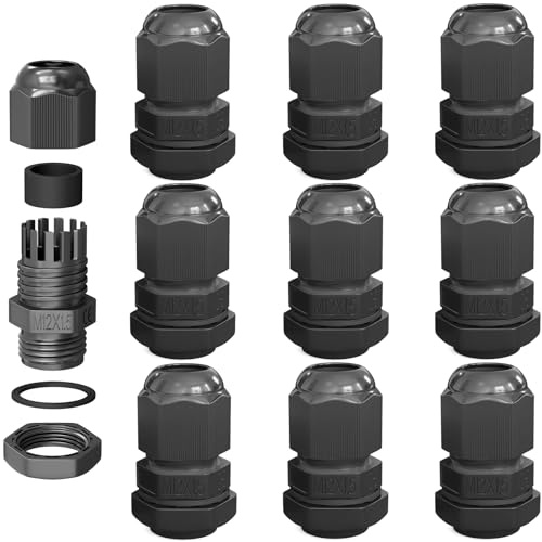 hb-digital 10х Presse-étoupe M12 étanche IP68 avec joint caoutchouc, contre-écrou, lamelles serrage, isolation