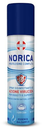 Norica Spray Disinfettante Igienizzante Tessuti e Oggetti 300 ml Protezione Completa Disinfettante Superfici ad azione Virucida Spray Ambiente Ufficio Casa Vacanza Essenza Balsamica Senza Residui