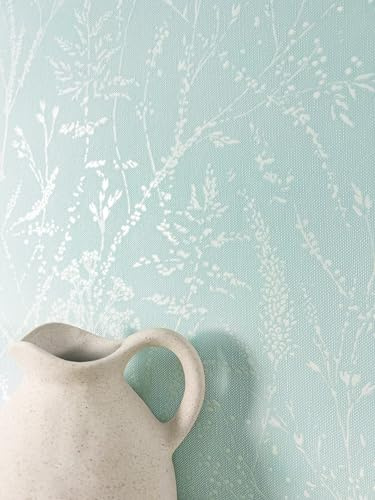 NEWROOM Tapet Turkos Vliestapet Blomtapet - Romantisk Blommig Grenar Löv 3D Optik för Sovrum Vardagsrum