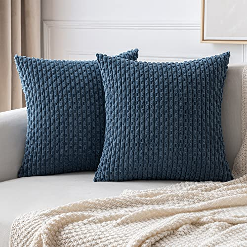 MIULEE Kordsamt Kissenbezug Kissenbezüge Dekorative Kissenhülle Moderne Sofakissen Dekokissen Couchkissen Zierkissen Weicher für Sofa Wohnzimmer Schlafzimmer 2er Set 40x40 cm Blau