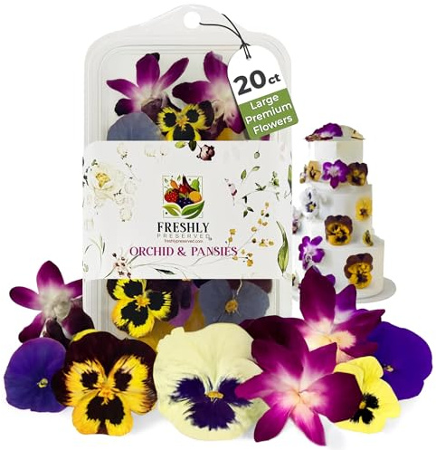Freshly Preserved Pansy and Orchids Freeze-Dried Edible Flowers - Edible Dried Flowers for Cakes Decoration, Drink, Cocktails, Resin Art & DIY Crafts - USA-Grown Whole Bloom - 20 Count - 0.2 Oz