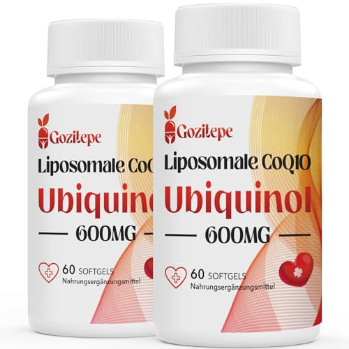 Liposomales Coenzima Q10 Ubiquinol 600 mg hochdosiert, 60 mini cápsulas blandas, 2 por porción, 300 mg reines Q10 (Ubiquinol) pro softgel (60 unidad (Paquete de 2))