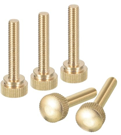sourcing map M6x30mm Knurled Thumb Screws, 5pcs Brass Knurled Thumb Screws Bolts with Shoulder Grip Knobs Fasteners, Brass Tone