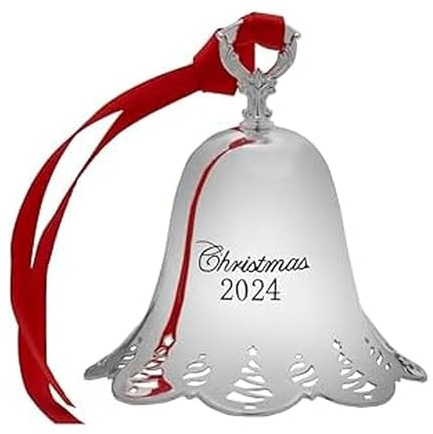 Towle Silver Plated Christmas Bell Ornament 2024-45th Anniversary Edition, Pierced Border with Tree and Ornament Motif, Collectible Holiday Decoration