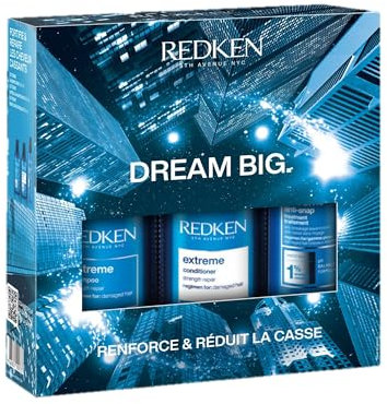 REDKEN - Coffret Cadeau Noël Grand Format - Cheveux Cassants - Fortifie & Répare - Shampoing, Après-Shampoing & Soin Sans Rinçage - Extreme