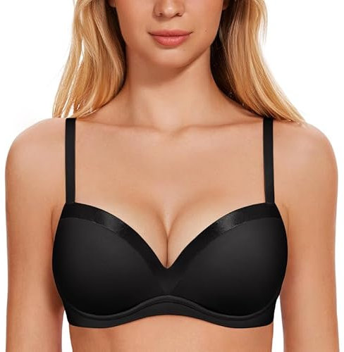 WingsLove Women's Push Up Bra Plunge Underwire Padded Comfortable T-Shirt Add 1 Cup Bras Support Lift Up Bra (Black,34B)